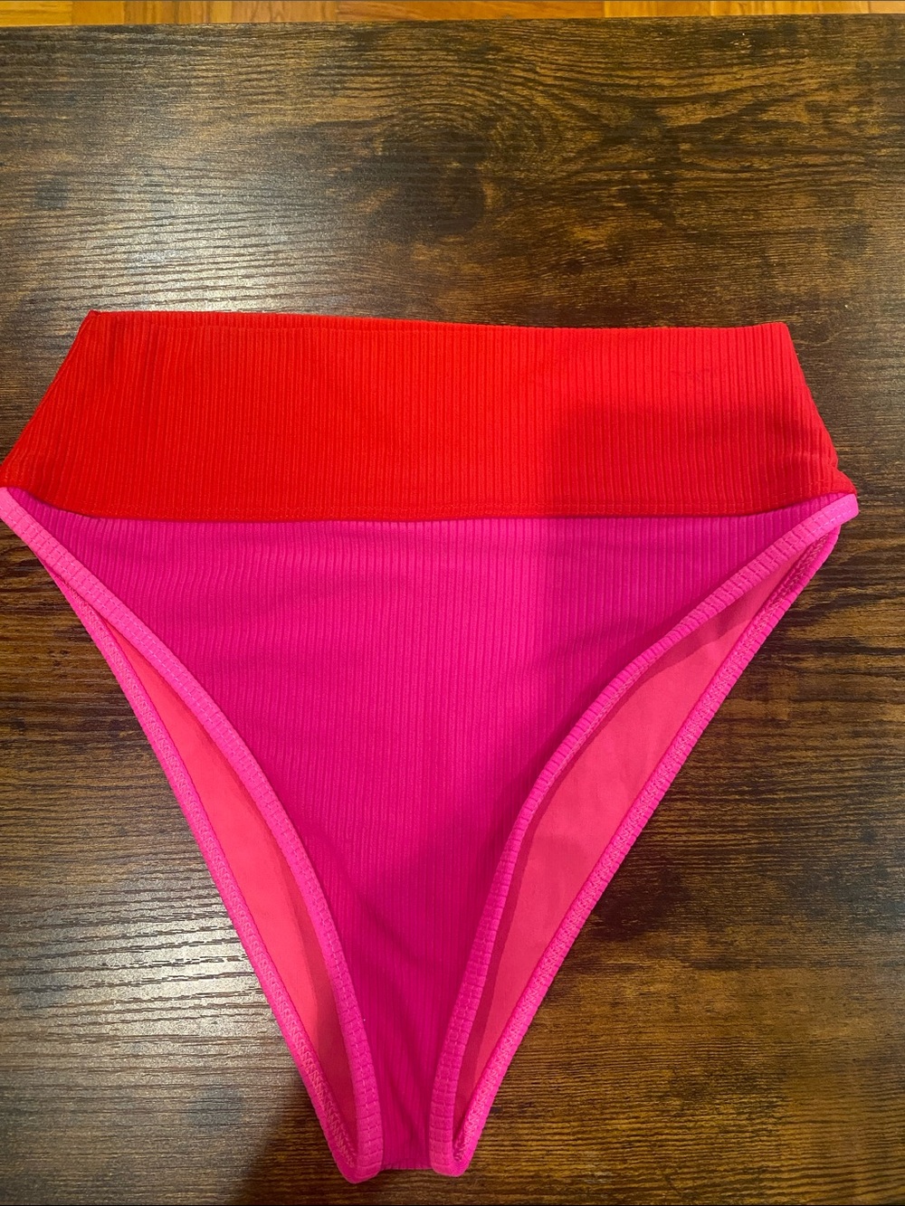 Beachriot Pink and Red Colorblock two-Piece Swimsuit - Picture 4 of 7
